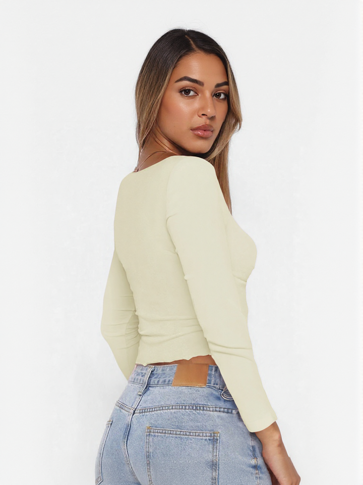 Yellow Fitted Knit Top With Twist Detail At Front