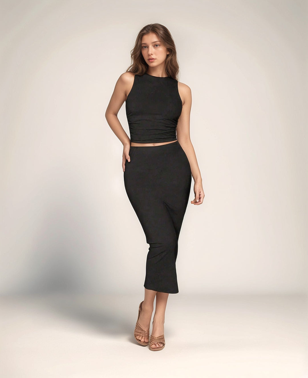 Black Top and Midi Skirt Co-Ord Set