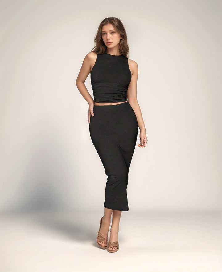 Black Top and Midi Skirt Co-Ord Set
