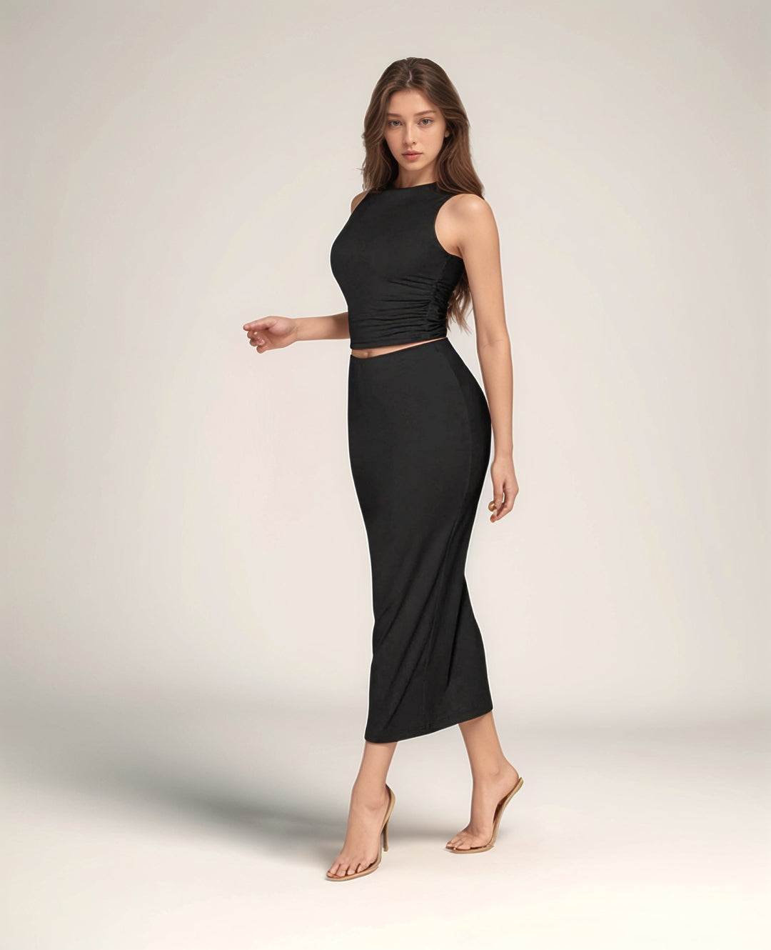 Black Top and Midi Skirt Co-Ord Set