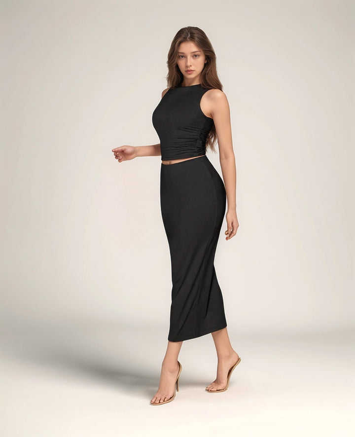 Black Top and Midi Skirt Co-Ord Set