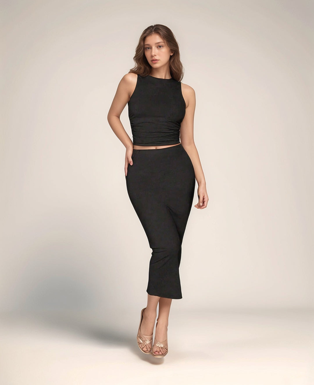 Black Top and Midi Skirt Co-Ord Set