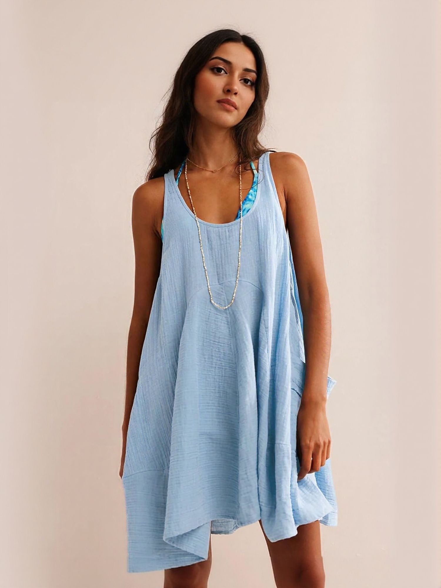 Blue Mini Dress With Pockets