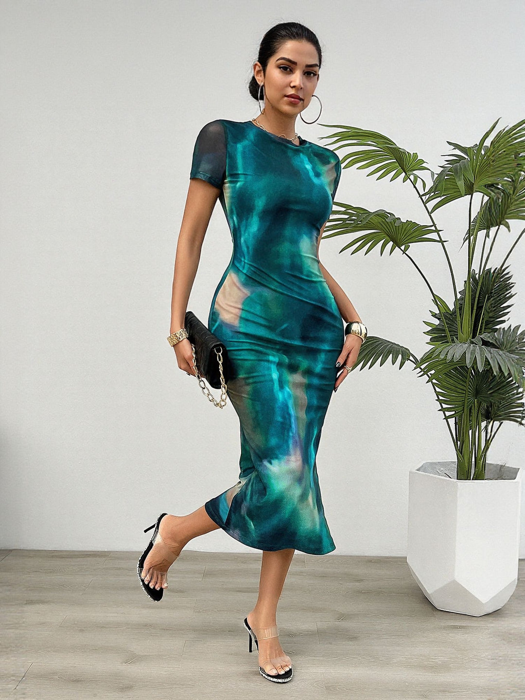 Green Power Mesh Midi Dress
