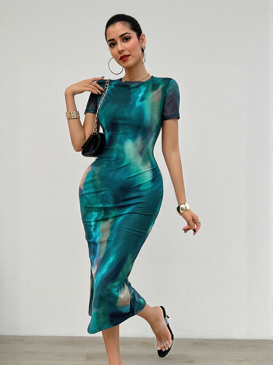 Green Power Mesh Midi Dress