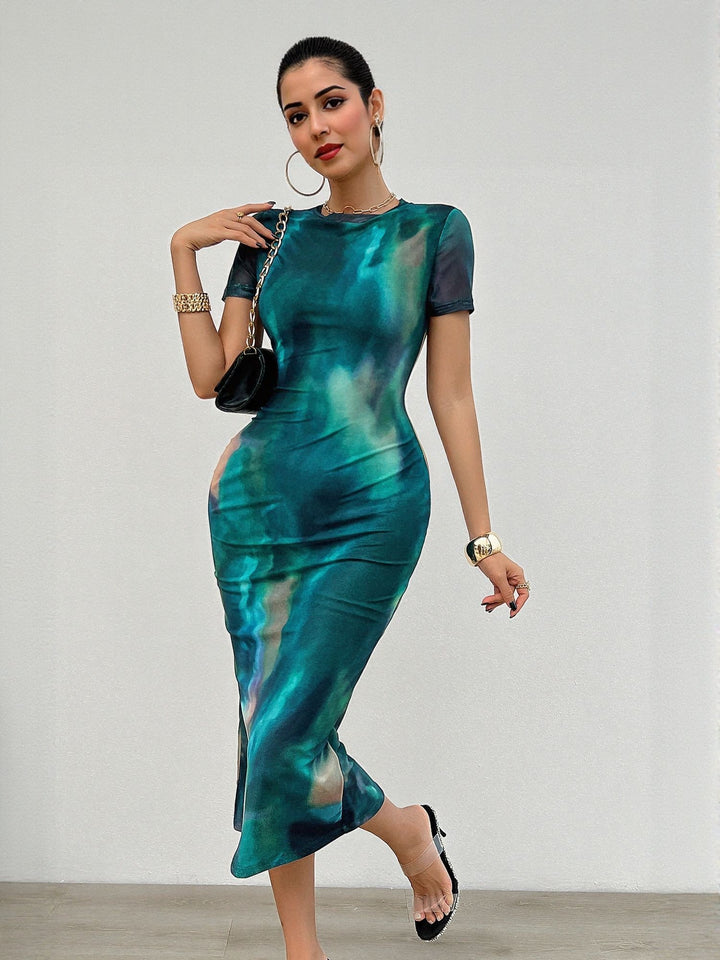 Green Power Mesh Midi Dress