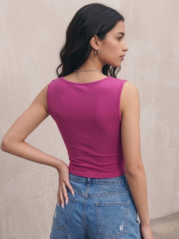 Red Wide Strap Fitted Top
