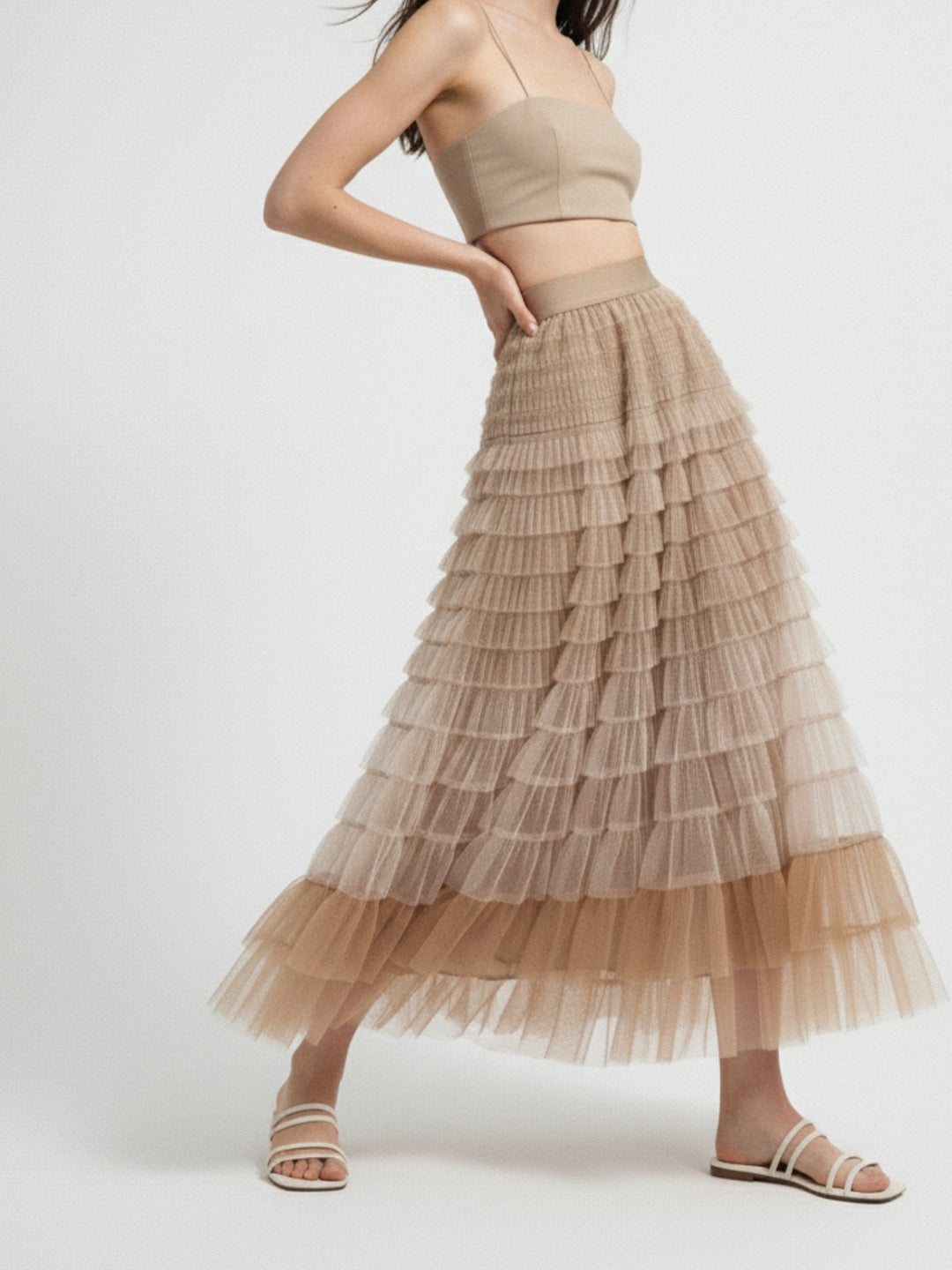 Khaiki Ombre Style Ruffled Skirt