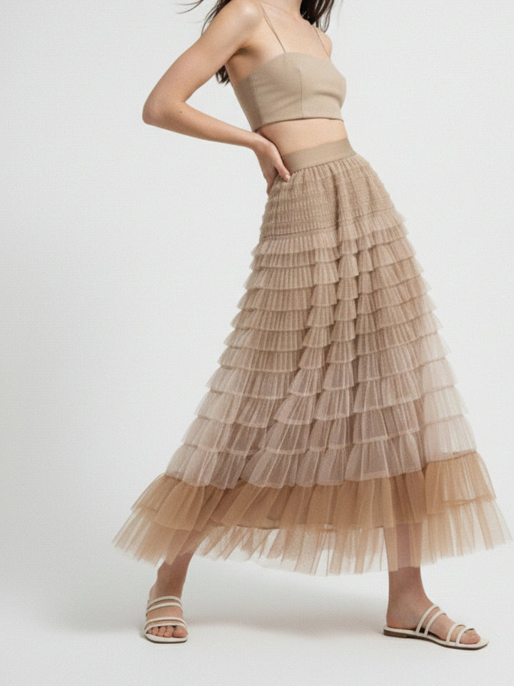 Khaiki Ombre Style Ruffled Skirt