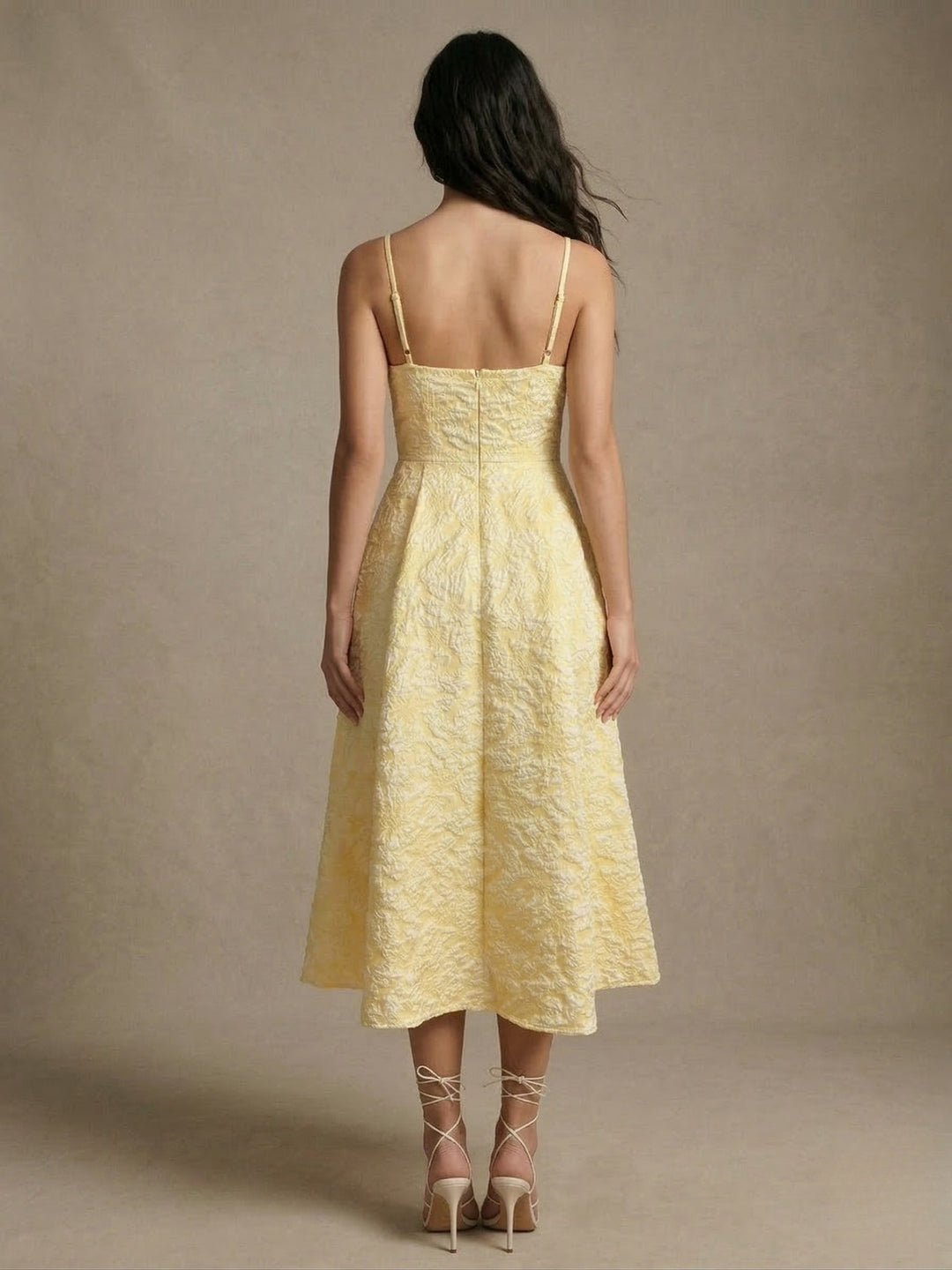 Yellow Spaghetti Strap Textured Dress