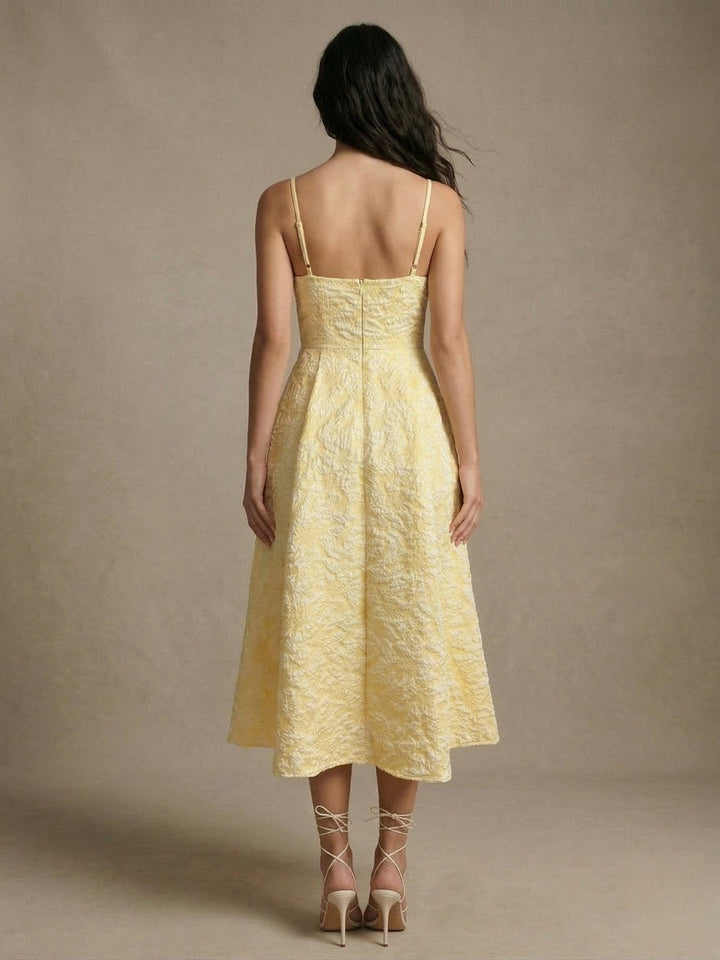 Yellow Spaghetti Strap Textured Dress