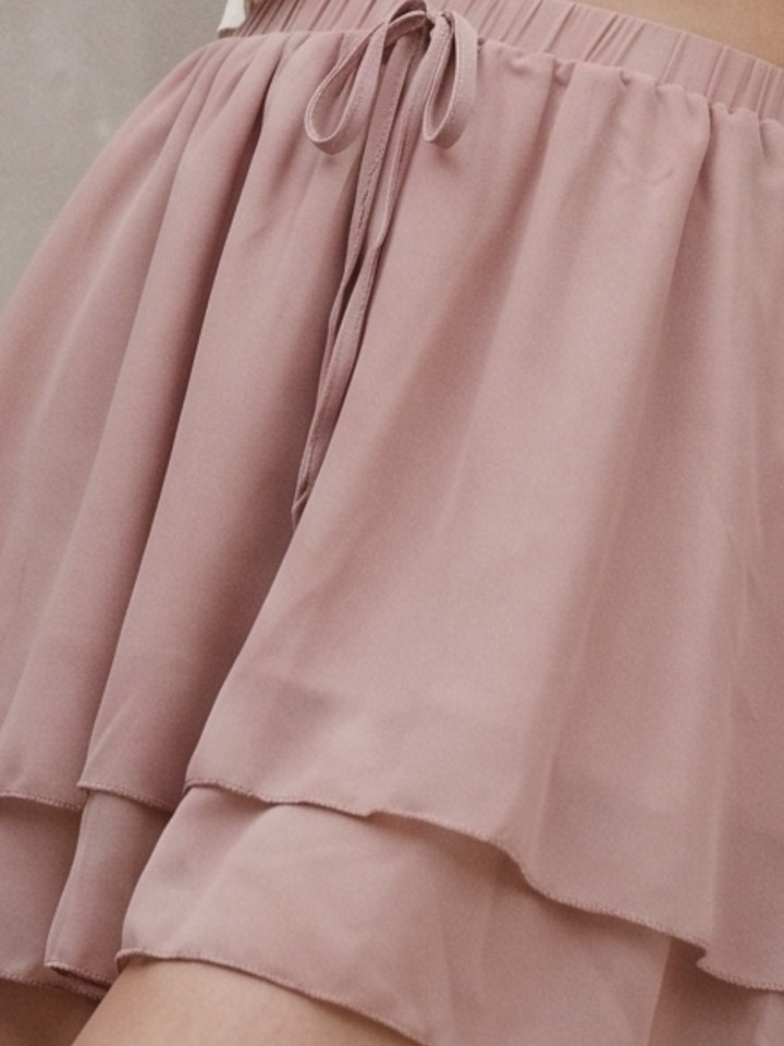 Beige Elasticated Waistband With Tiered Hem
