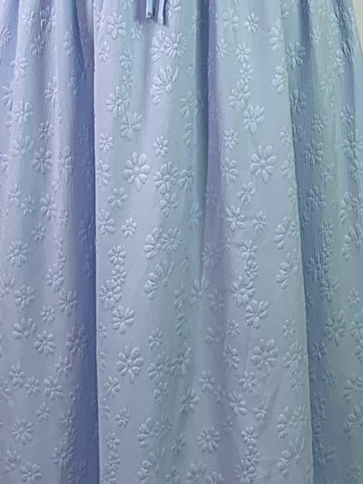 Blue Square Neck Textured Flared Dress