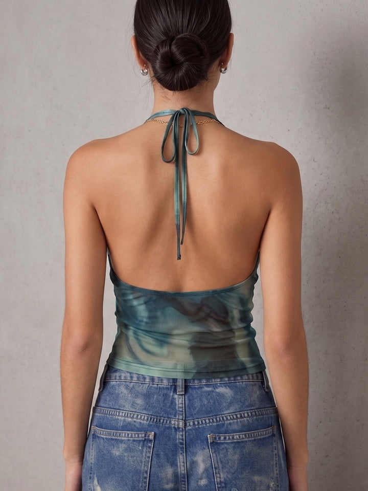 Blue Halter Neck Printed Top