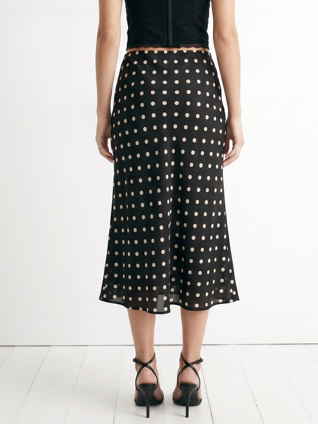 Black Polka Dotted Flared Skirt