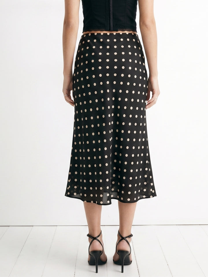 Black Polka Dotted Flared Skirt