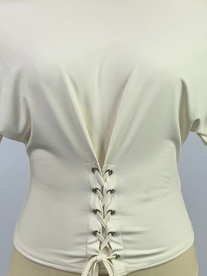 Apricot Off-Shoulder Fitted Top With Gladiator Tie Up Detail