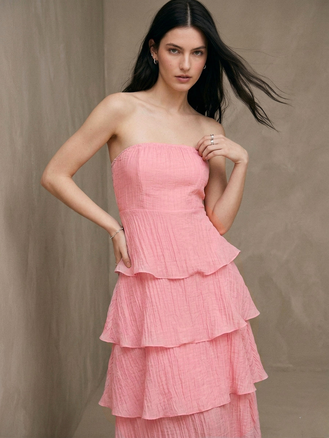 Pink Off Shoulder Tiered Dress