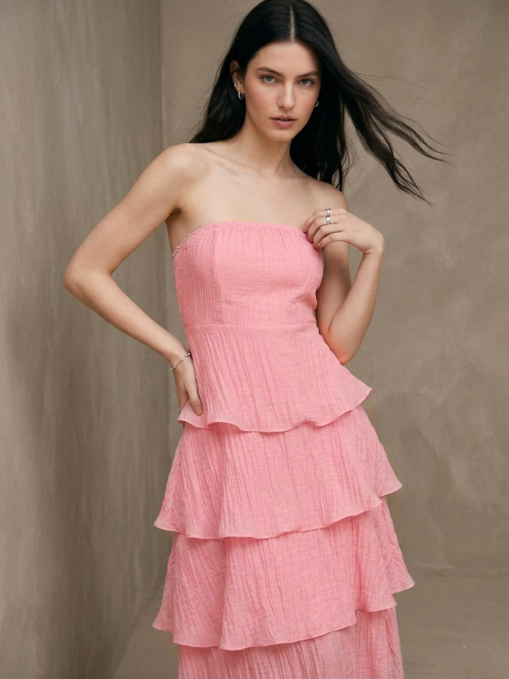 Pink Off Shoulder Tiered Dress
