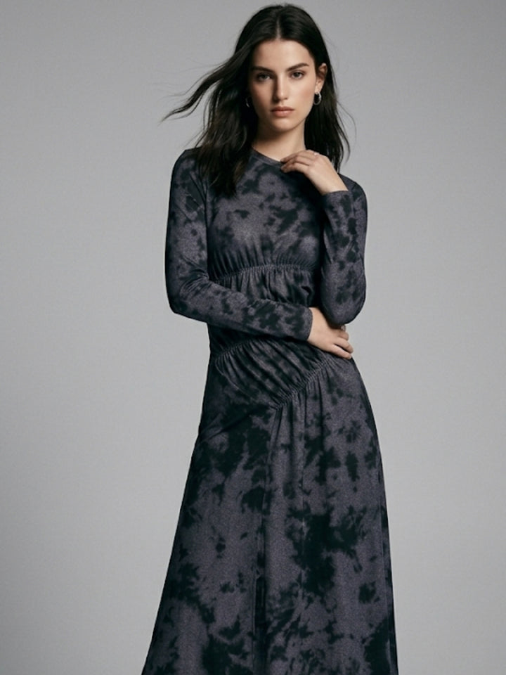 Grey Printed Full Sleeve Dress