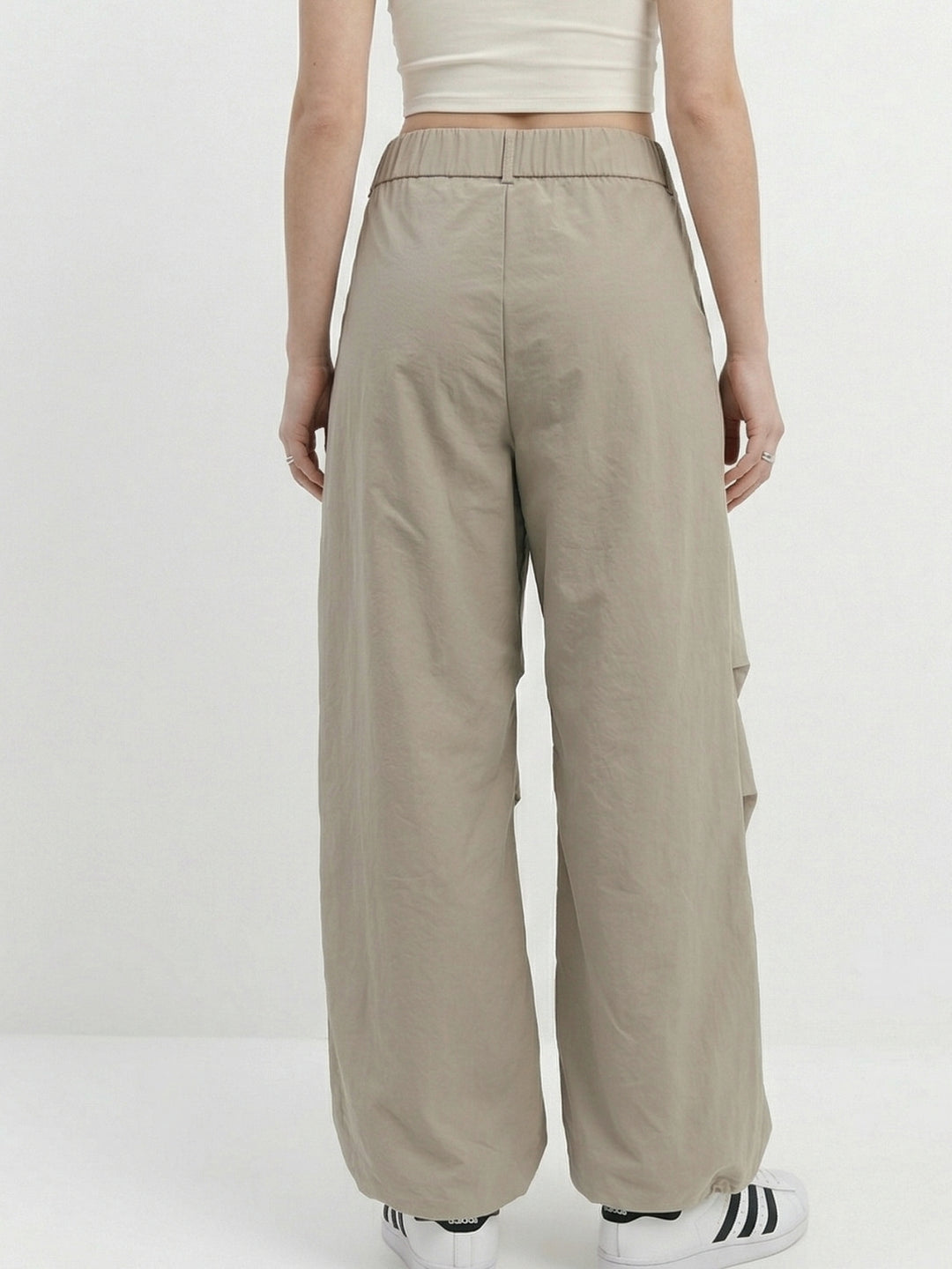 Khaki Baggy Fit Trousers With Belt Detail
