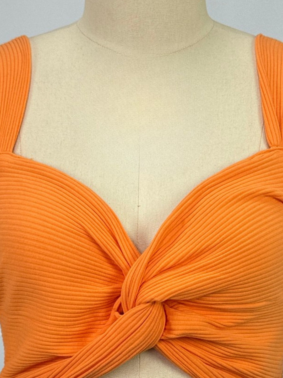 Orange Front Twisted Knot Detail Top
