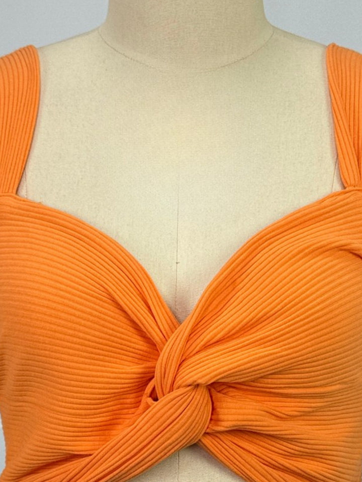 Orange Front Twisted Knot Detail Top