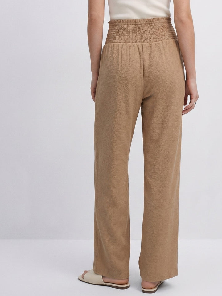 Beige High Waist Wide Leg Trousers
