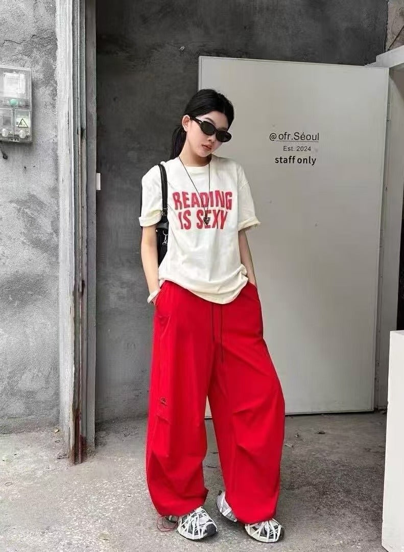 Red Ultra Baggy Cargo Parachute Pants