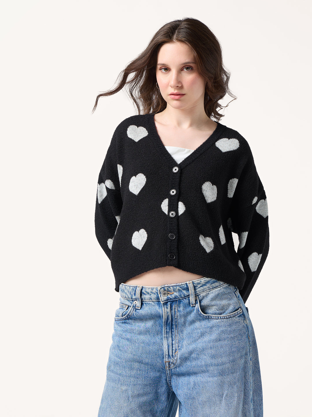 Black Fuzzy Hearts Cardigan