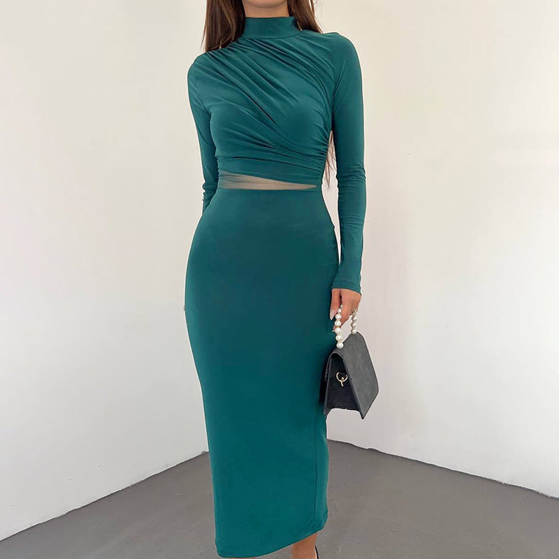 Green Side Ruched Dress With Cut Out