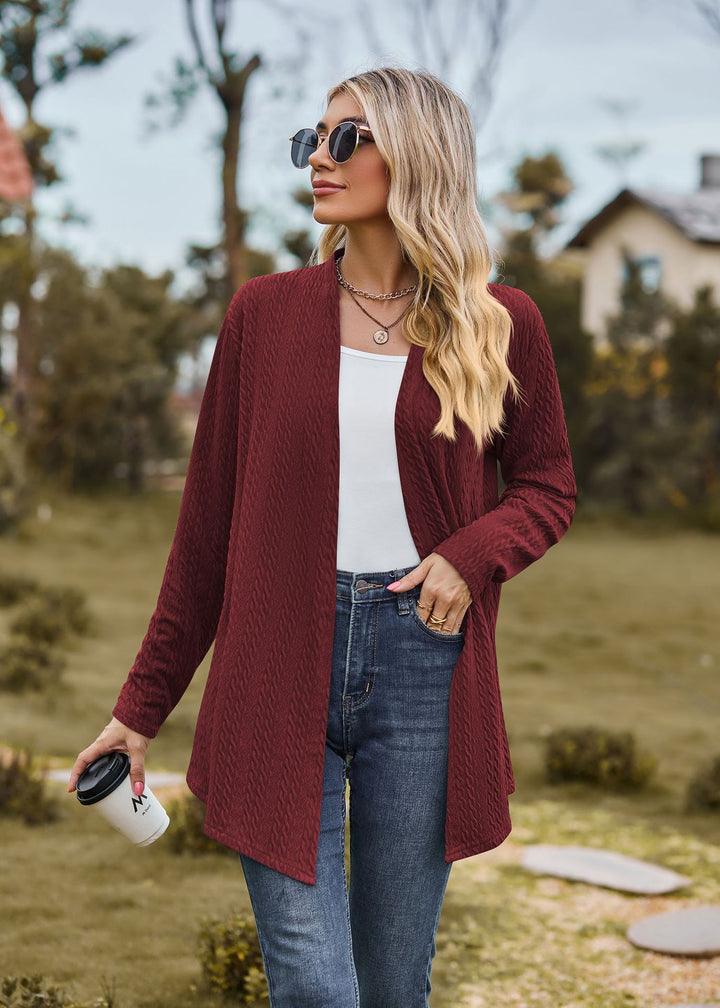 Maroon Solid Textured Shrug