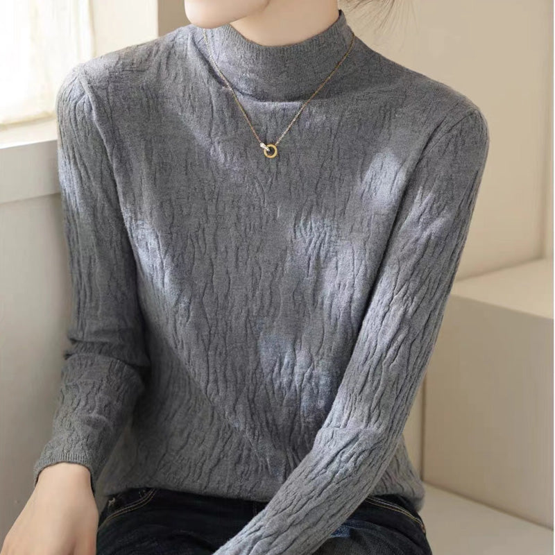 Grey Textured High Neck Knit Top