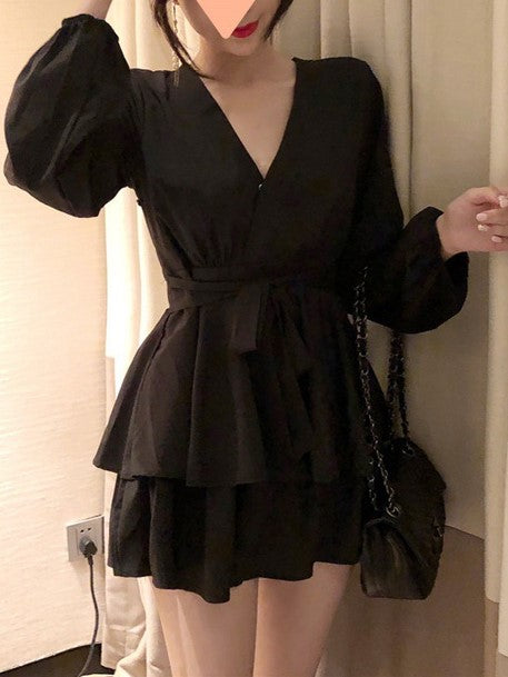 Black V Neck Mini Dress