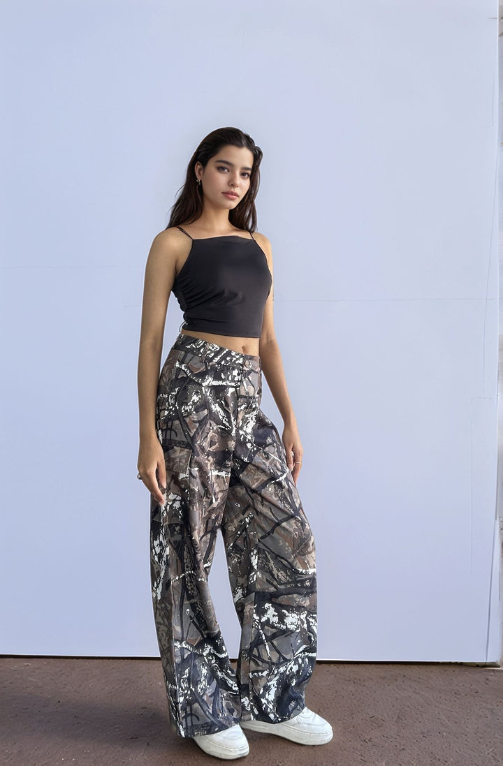Grey Paint Splatter Patterned Pant