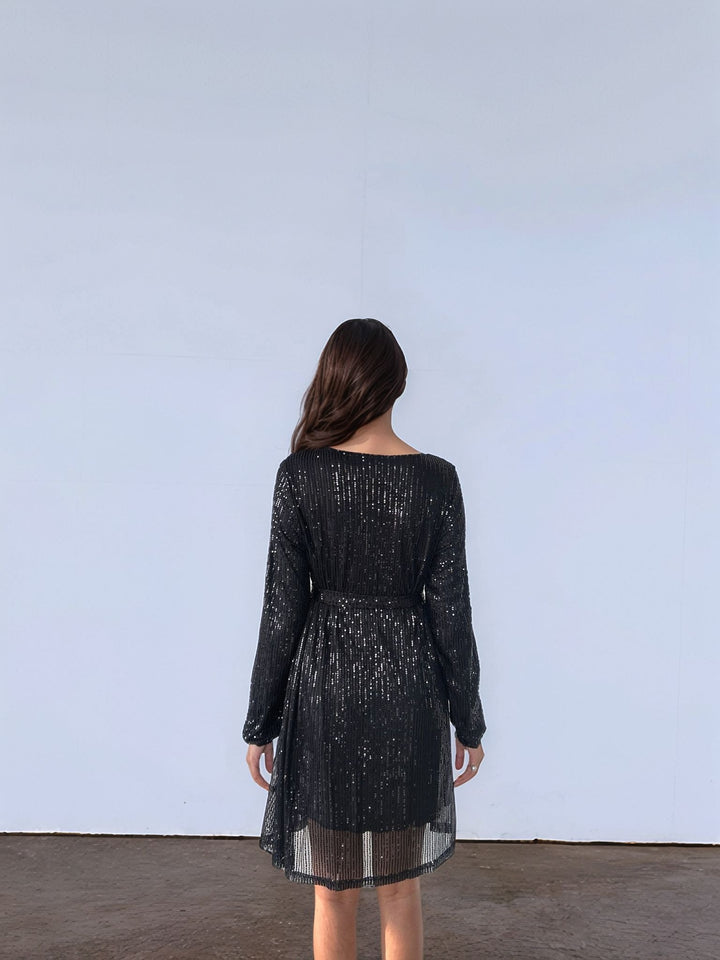 Black Sequined Mini Dress