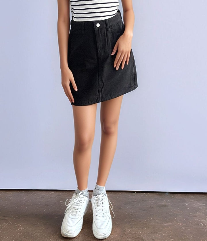 Black Mini Denim Skirt