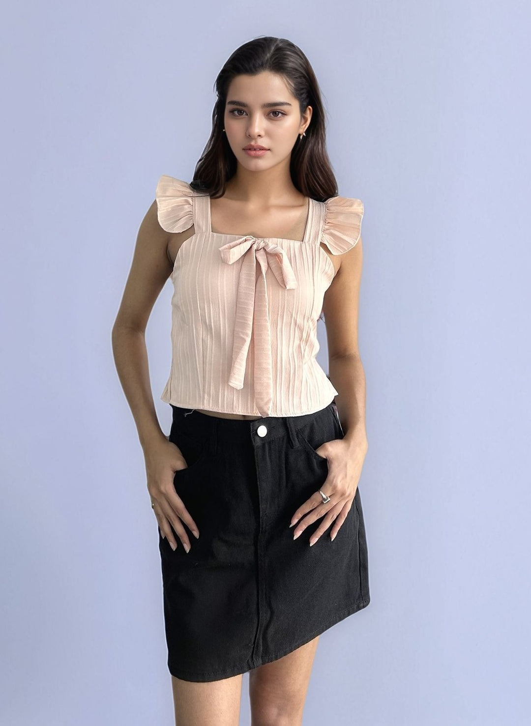 Pink Ruffled Sleeve Blouse with Bow