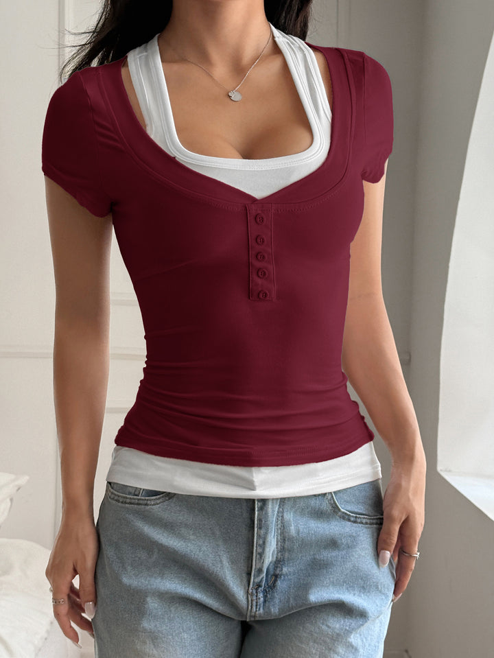 Wine Contrast Two Piece Top
