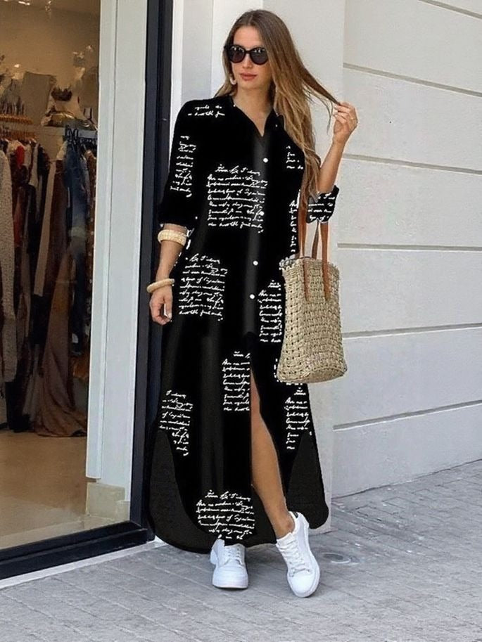Black Conversational Printed Shirt Dress
