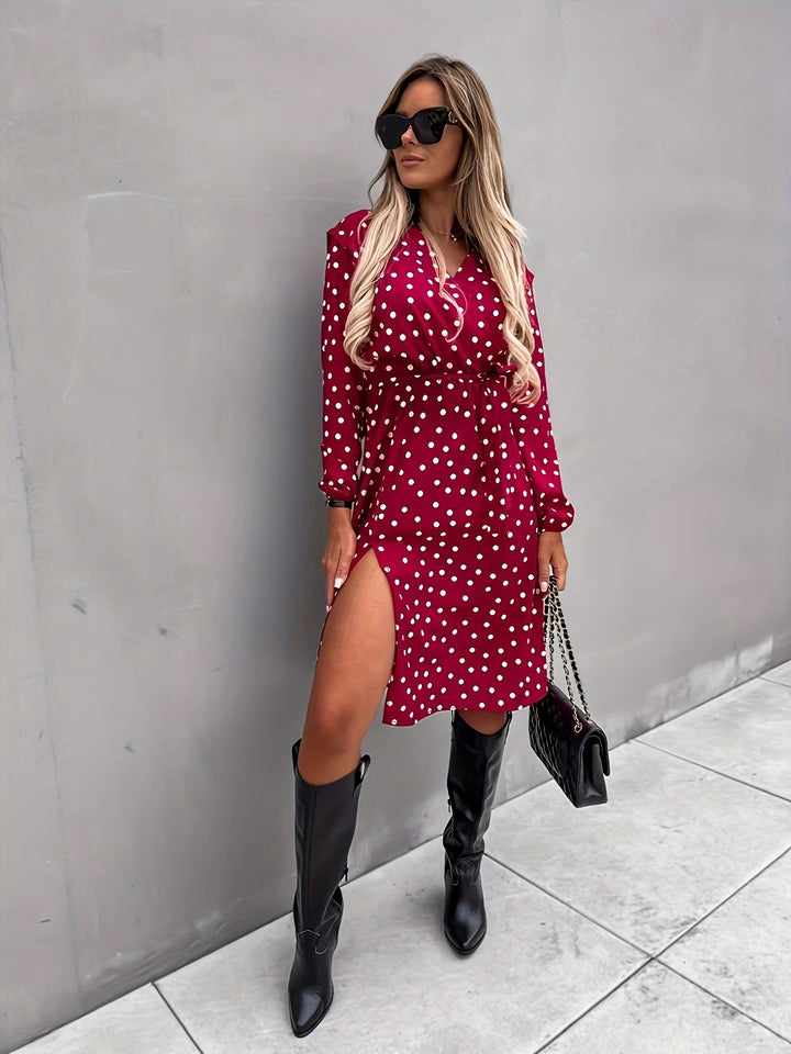 Red Polka Dotted Wrap Dress