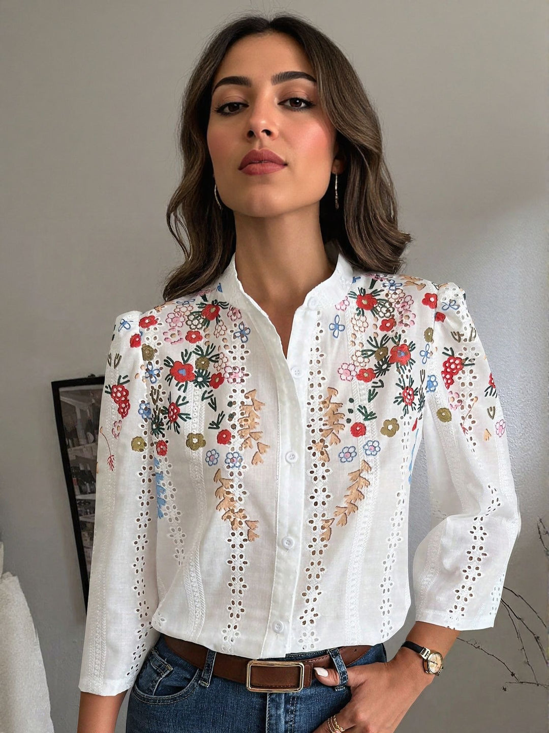 White Placement Print Shirt