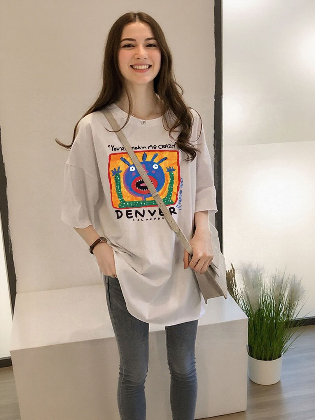 White Chest Print Graphic Tshirt