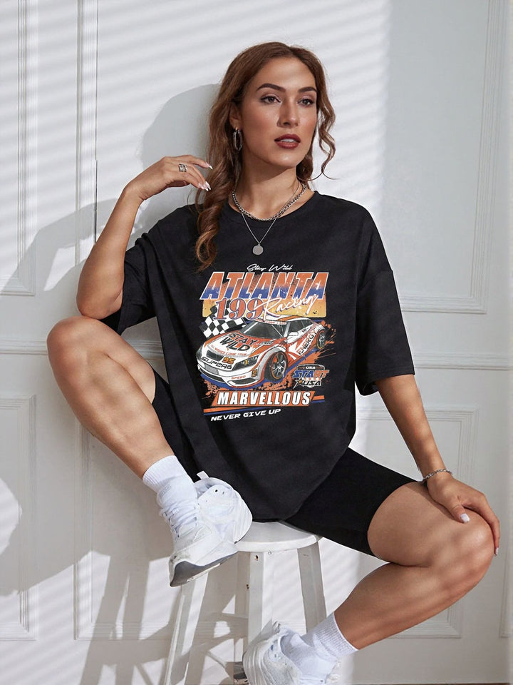 Black Chest Print Graphic Tshirt