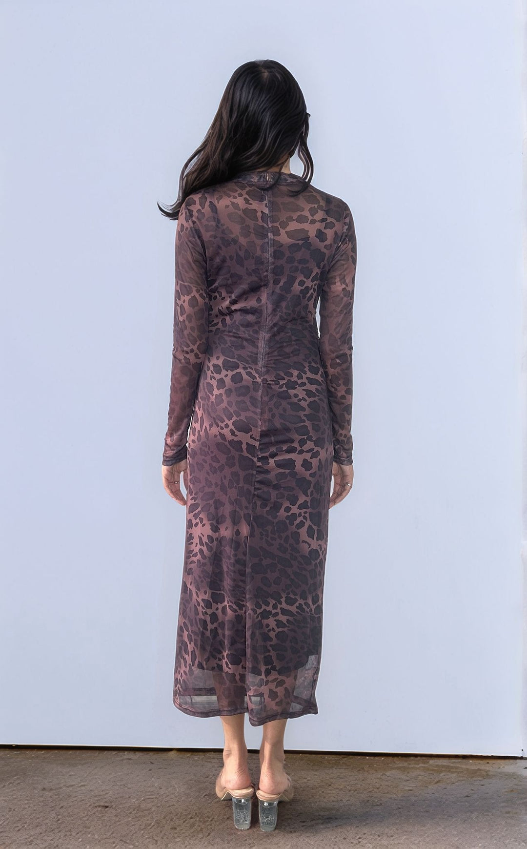 Brown Leopard Print Mesh Dress