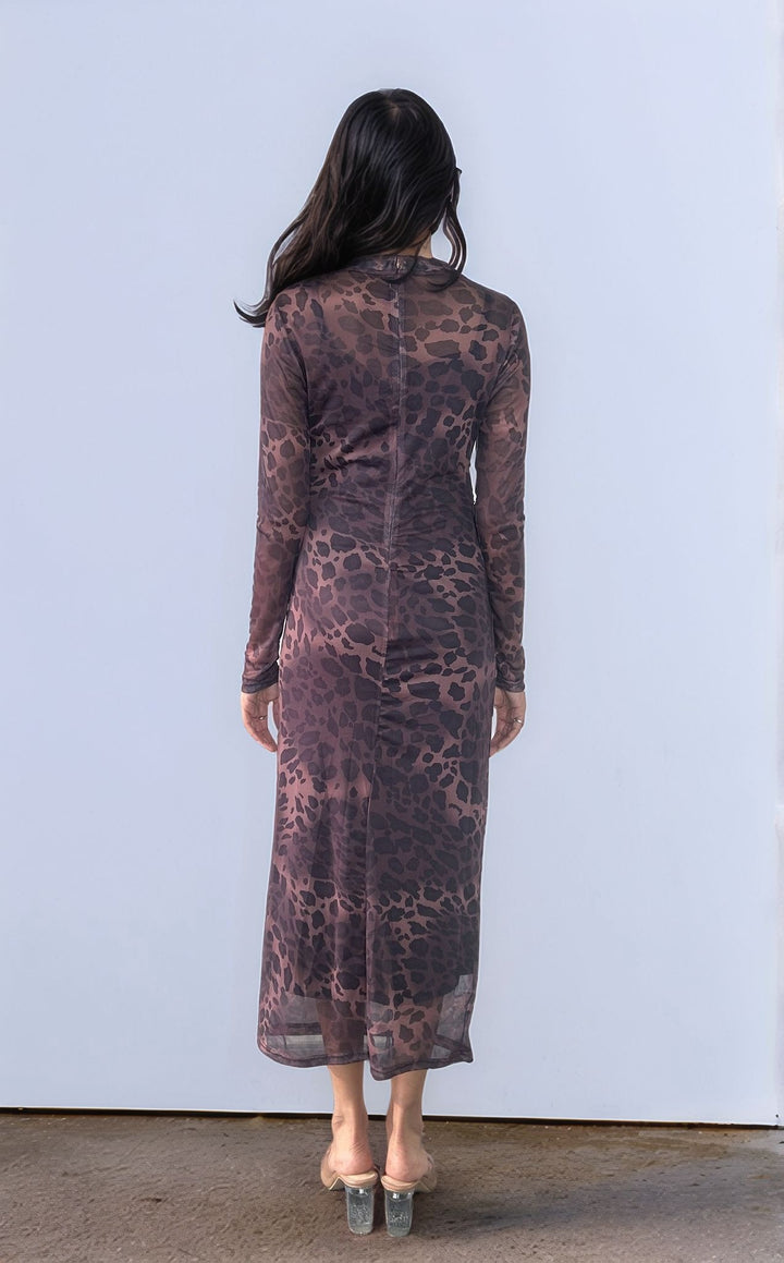 Brown Leopard Print Mesh Dress