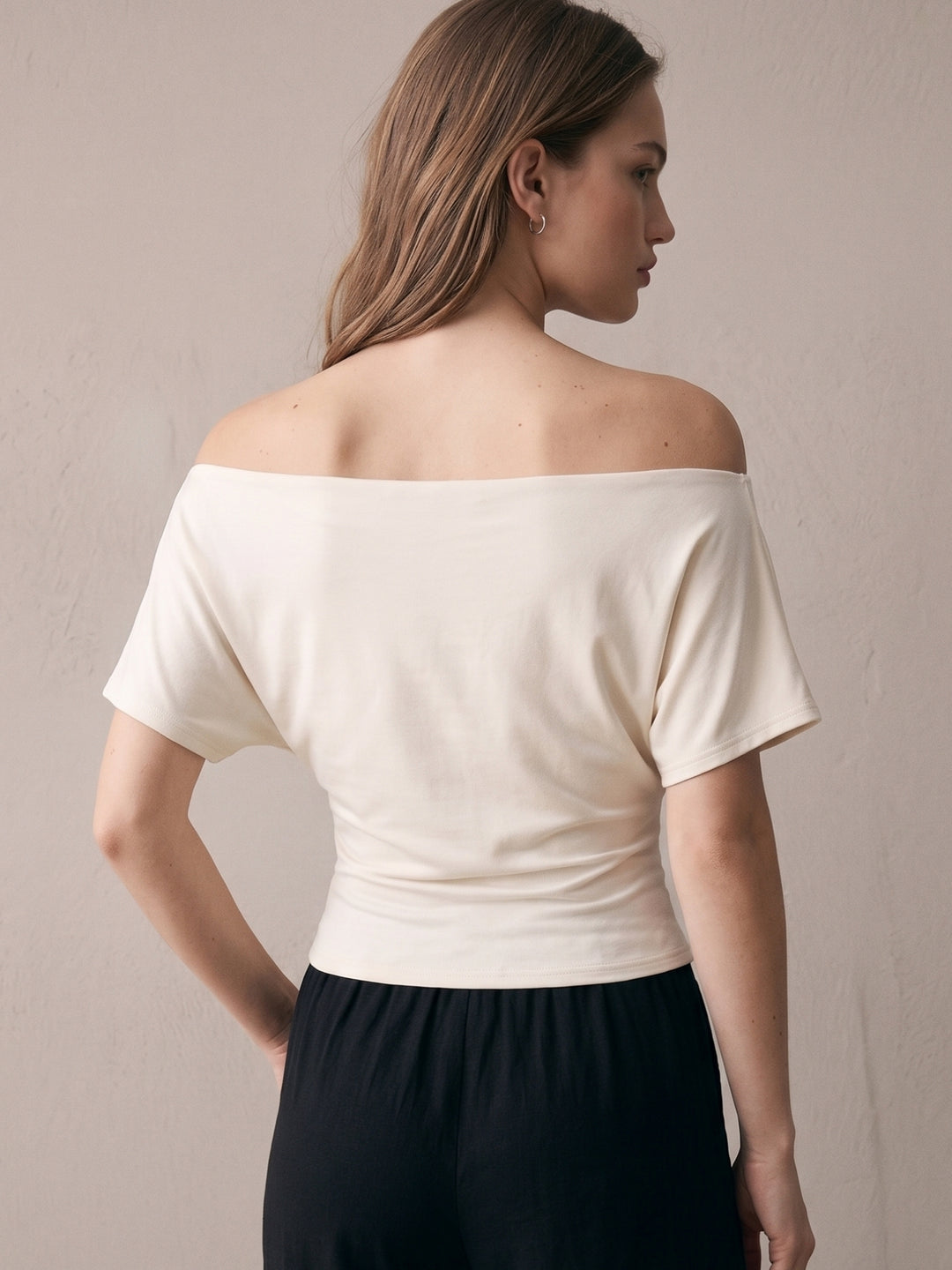 Apricot Off-Shoulder Fitted Top With Gladiator Tie Up Detail