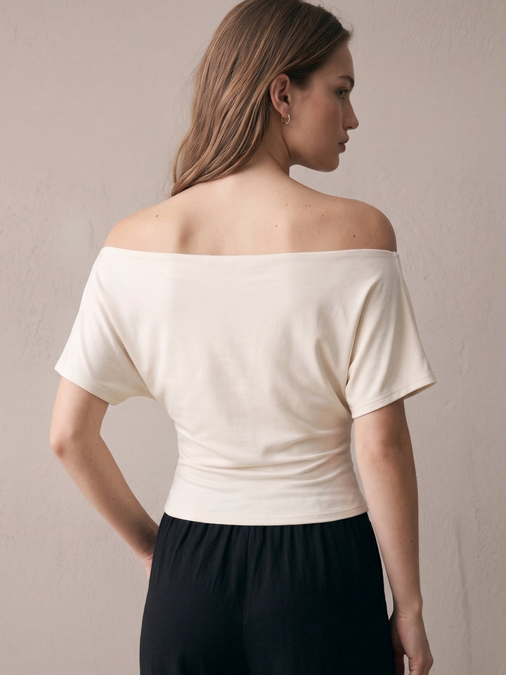 Apricot Off-Shoulder Fitted Top With Gladiator Tie Up Detail