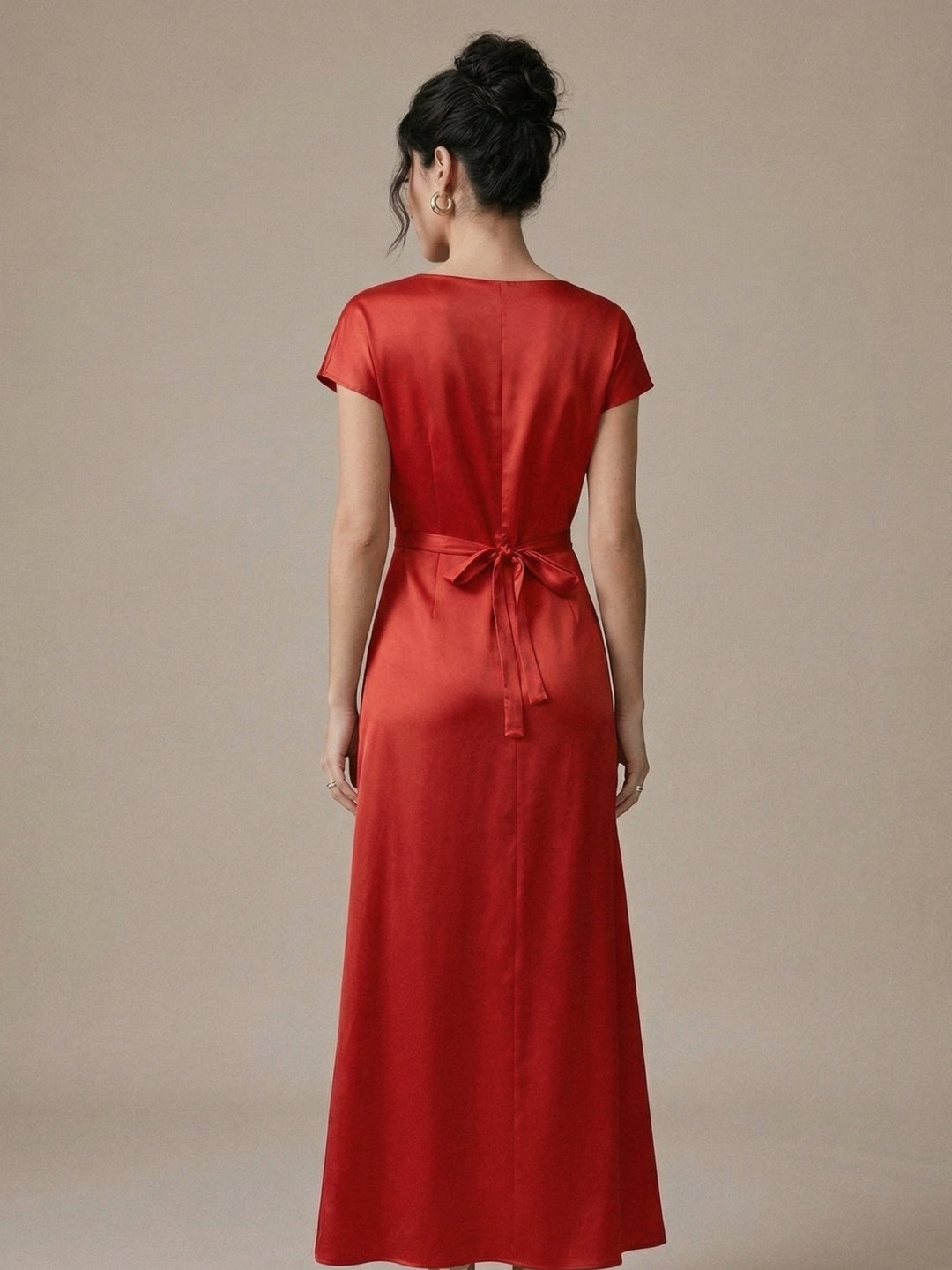 Red Off-Shoulder Drapey Evening Wear Dress