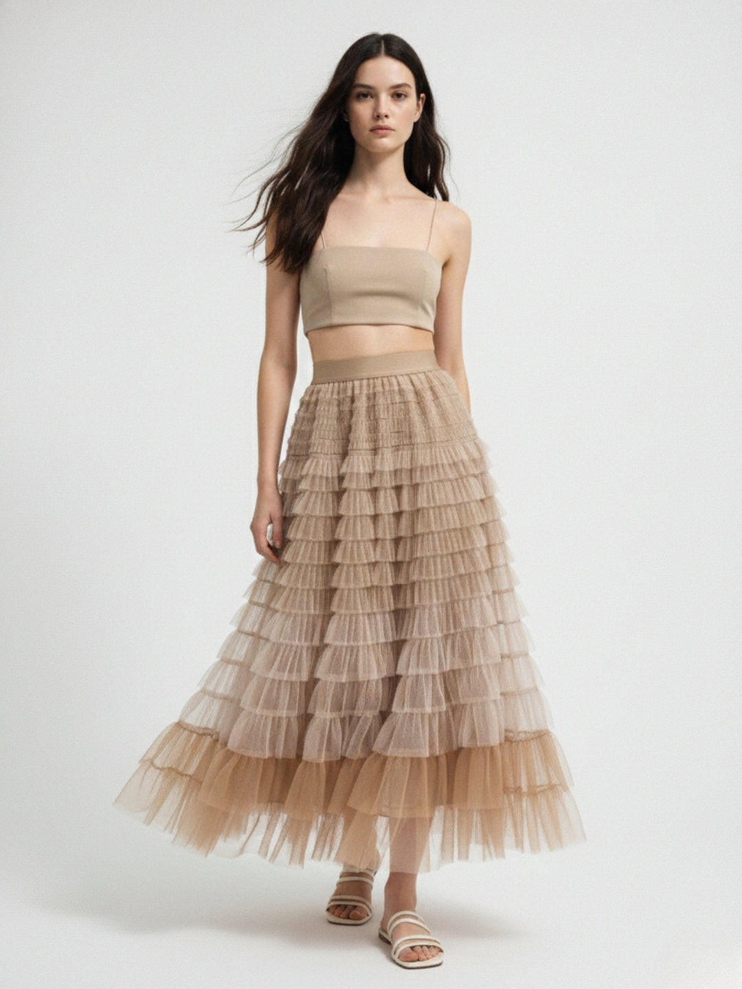 Khaiki Ombre Style Ruffled Skirt